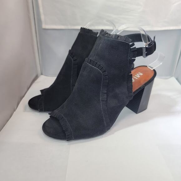 MIA Sandals Womens Slingback Black Suede Peep Toe Chunky Heels Casual Size 10 - Picture 1 of 5